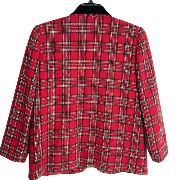 Sag Harbor Wool Blend Tartan Plaid Blazer Jacket Black Velvet Collar 10P Holiday - Picture 3 of 16